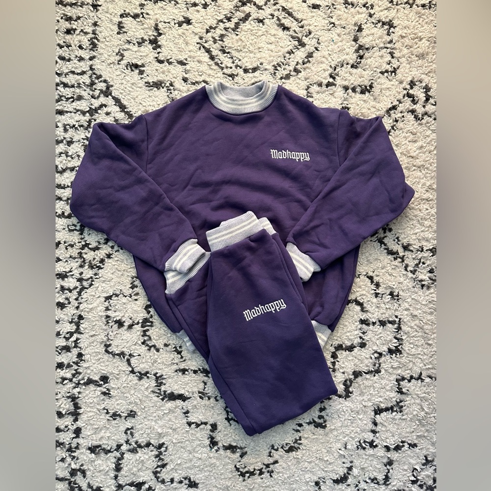 Madhappy purple alumni crewneck and jogger set size XS NWOT